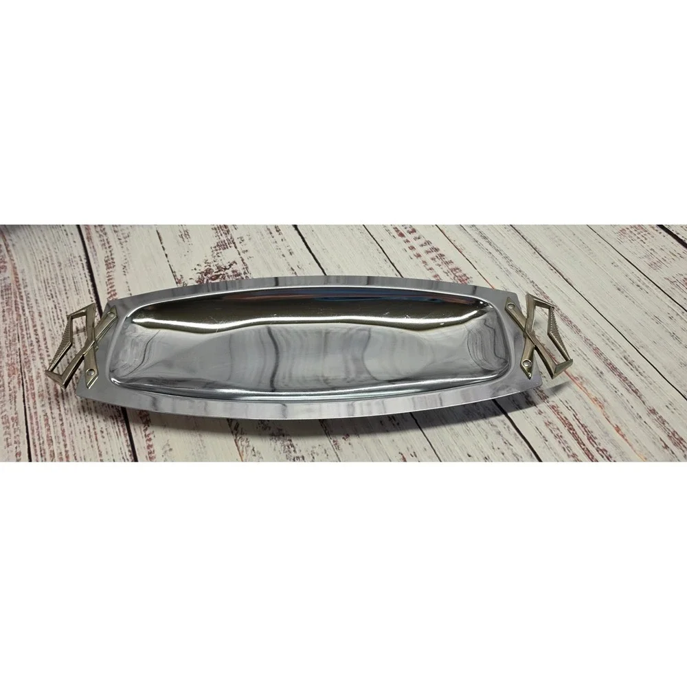 Kromex Serving Tray Unisex 17.5in Silver Excellent Mid Century Modern Atomic USA